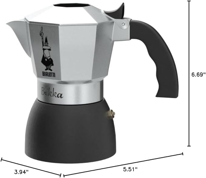 Bialetti - New Brikka, Moka Pot, the Only Stovetop Coffee Maker Capable of Producing a Crema-Rich Espresso, 2 Cups (3,4 Oz), Aluminum and Black