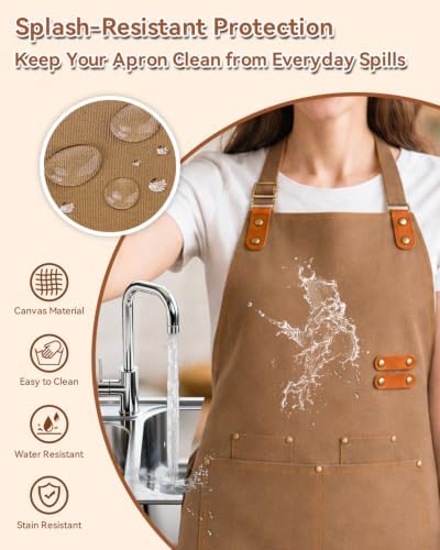 Teskyer Canvas Kitchen Apron with 4 Pockets | Cross Back or Adjustable Strap Design, 4 Utility Pockets, Water & Oil Resistant Fabric for Cooking Gardening & Crafts - Image 4
