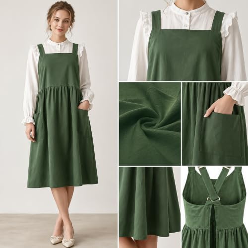 Uaussi Cotton Linen Apron Cross Back Work Apron for Women with Pockets Pinafore Dress X Cross Halter Apron for Chef Gardening - Image 2