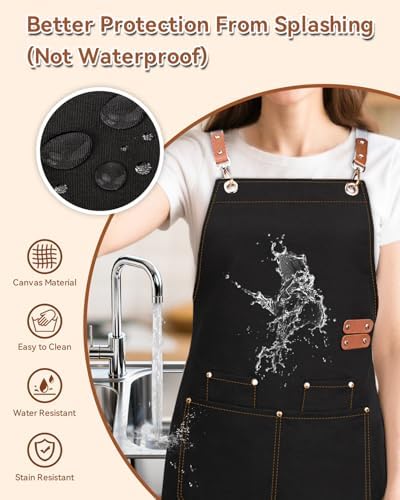 Teskyer Canvas Kitchen Apron with 4 Pockets | Cross Back or Adjustable Strap Design, 4 Utility Pockets, Water & Oil Resistant Fabric for Cooking Gardening & Crafts - Image 4