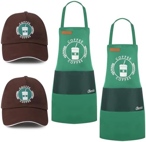 Zoooyawn Barista Halloween Costume for Adult Coffee Costume Apron and Hat for Halloween Kitchen Cooking by Zoooyawn