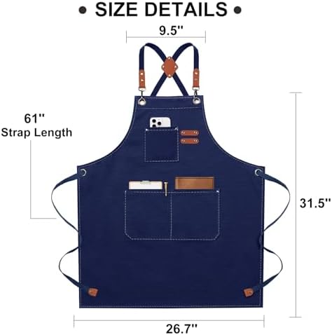 ZOMAO Chef Apron for Women Men with Large Pockets, Cotton Canvas Cross Back Waterproof Work Aprons for Kitchen Cooking Bib - Image 7