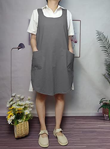 Cotton Cross Back Aprons Solid Color Cooking Kitchen Garden Smock for Women Girls with Pockets - Image 7