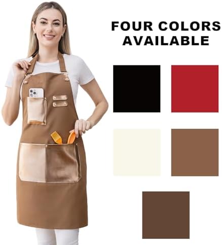 Barista Tools Apron for Women Hairstylists Servers Waterproof Canvas Kitchen Apron with 3 Pockets for Cooking Gardening - Image 2