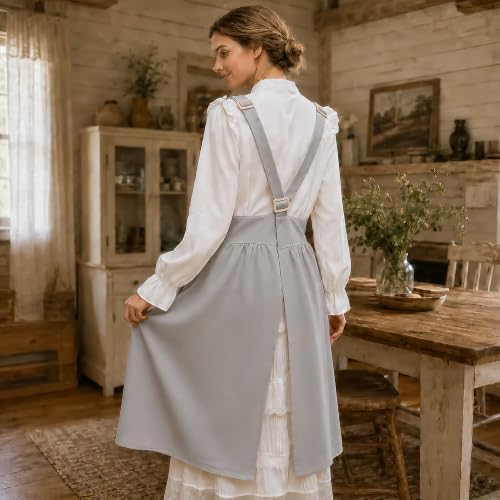 Uaussi Cotton Linen Apron Cross Back Work Apron for Women with Pockets Pinafore Dress X Cross Halter Apron for Chef Gardening - Image 5