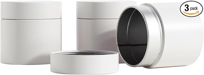 3 Packs Tea Tin Canister for Loose Tea Metal Tea Canister 9 oz 15 oz Round Tin Can for Coffee Beans Tea Container for Kitchen Storage Sugar Matcha Spice Powder (Ivory, S_2.95x2.95)