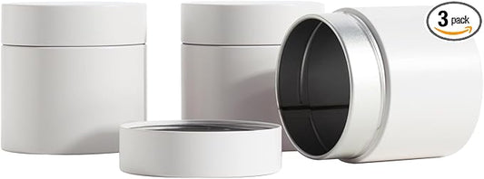 3 Packs Tea Tin Canister for Loose Tea Metal Tea Canister 9 oz 15 oz Round Tin Can for Coffee Beans Tea Container for Kitchen Storage Sugar Matcha Spice Powder (Ivory, S_2.95x2.95)