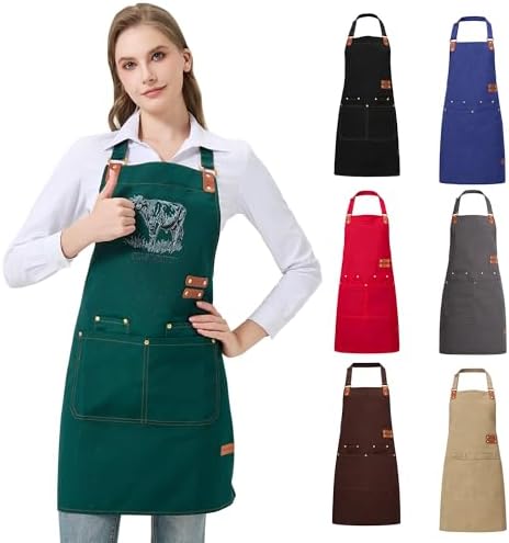 Personalized Waterproof Canvas Apron Custom Logo - Heavy Duty Cross Back 4 Pockets for Men Women Chef Barista by Gloryage