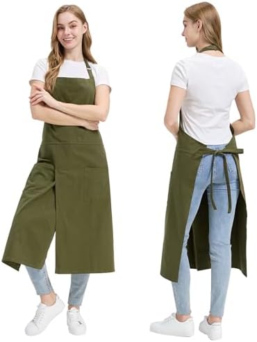 Molaxhome Split Pottery Apron with 3 Pockets Unisex with Adjustable Strap | Cotton Blend,Kitchen Apron,for Ceramics,Gardening,Kitchen Cooking by Molaxhome