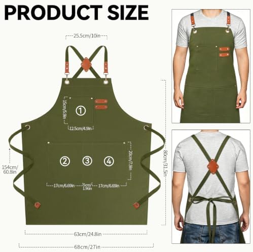 NLUS Chef Aprons for Men Women with 4 Pockets, Water Repellent Cotton Canvas Cross Back Apron - Image 2