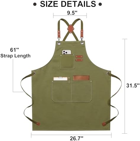 ZOMAO Chef Apron for Women Men with Large Pockets, Cotton Canvas Cross Back Waterproof Work Aprons for Kitchen Cooking Bib - Image 7