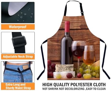 Wine and Cheese Apron for Women Men, Adjustable Apron Cooking Kitchen Chef Apron for Home Kitchen, Baking Gardening BBQ, Coffee House, Restaurant - Image 3
