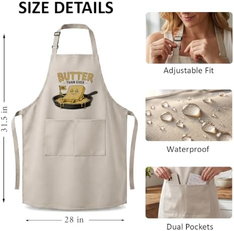 Butter Than Ever Funny Cooking Apron for Women Men, Kitchen Gift | Playful butter character and food pun make this apron a fun choice for cooking, baking, brunch, grilling, and parties - Image 2