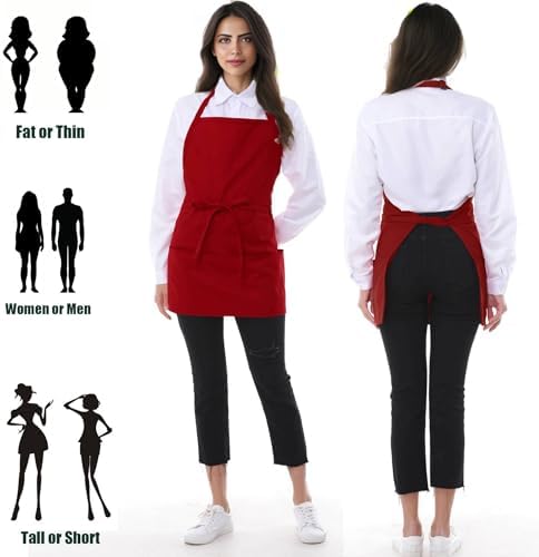 Chef Apron 3 Pocket Short Apron Adjustable Halter Apron Waitress Apron Kitchen Aprons for Cooking Women - Image 2