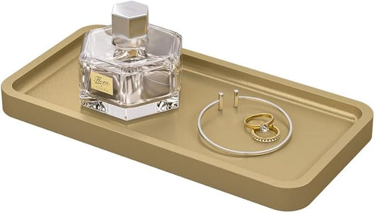Weenson Gold Bathroom Vanity Tray for Countertop Makeup Perfume Jewelry Decor Candle Keys, Bamboo Kitchen Tray for Soap Dispenser Spice, Small Toilet Tray Nightstand 7.9" L x 4" W x 0.79" H