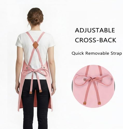 ZOMAO Chef Apron for Women Men with Large Pockets, Cotton Canvas Cross Back Waterproof Work Aprons for Kitchen Cooking Bib - Image 3