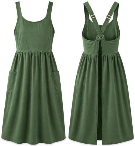 Uaussi Cotton Linen Apron Cross Back Work Apron for Women with Pockets Pinafore Dress X Cross Halter Apron for Chef Gardening by Uaussi