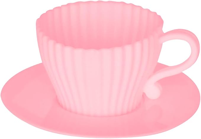 Evelots Baking Cupcake Molds - Silicone Teacup Set - 48 Pc Set - Oven-Safe - Nonstick - Muffin Cups for Bridal/Baby Shower, Birthday/Tea Party - 24 Cups & 24 Saucers - BPA Free