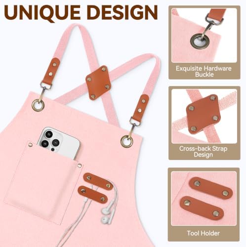 NLUS Chef Aprons for Men Women with 4 Pockets, Water Repellent Cotton Canvas Cross Back Apron - Image 4
