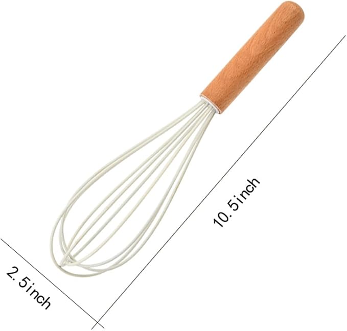 10.5" Stainless Whisk with Wood Handle - Head with Wood Handle - Whisk for Pancake Batter, Eggs and Egg, Cake Mix, Blending, Gravy and Sauces (Whisks)