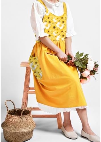 Uaussi Cotton Linen Apron Cross Back Work Apron for Women with Pockets Pinafore Dress X Cross Halter Apron for Chef Gardening - Image 6