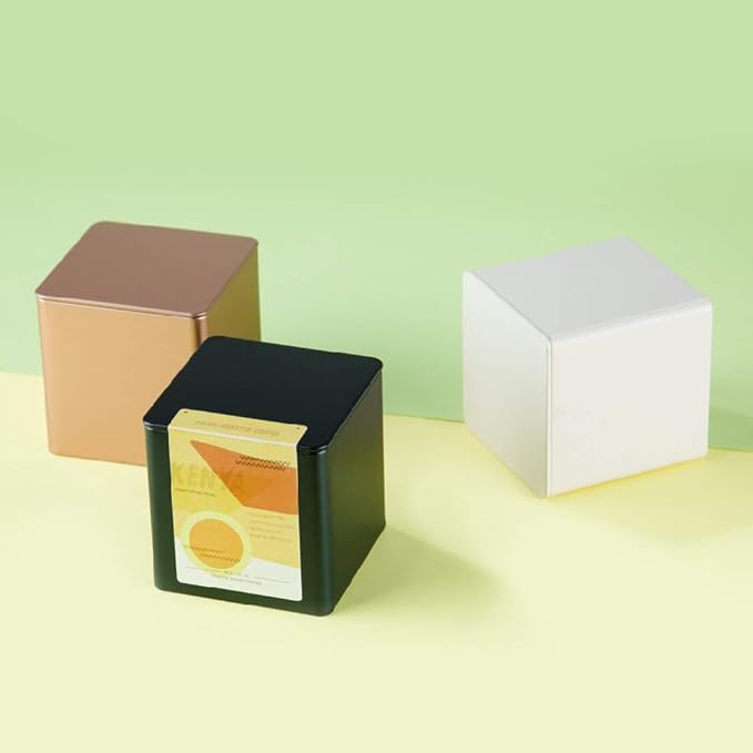 Colorful Square Tin Can Empty Cube Steel Box Storage Container for Treats, Gifts, Favors, Loose Tea, Coffee and Crafts, Mini Portable Small Storage Kit (Gold, 2-Small)