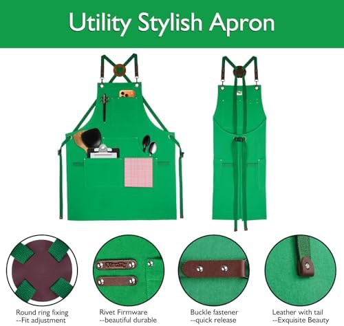 Kitchen Apron, Work Apron, Canvas Apron, Green | Multiple Pockets, Gardening, Painting, BBQ, Carpenter, Sizes M to XXL - Image 3