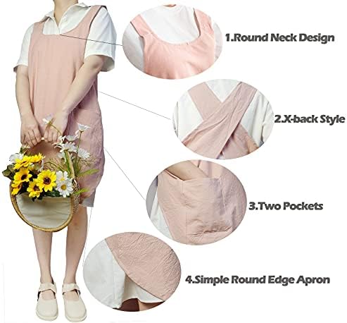 Cotton Cross Back Aprons Solid Color Cooking Kitchen Garden Smock for Women Girls with Pockets - Image 4