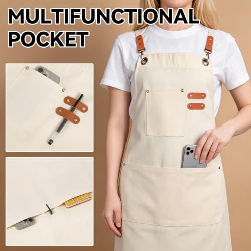 NLUS Chef Aprons for Men Women with 4 Pockets, Water Repellent Cotton Canvas Cross Back Apron - Image 5