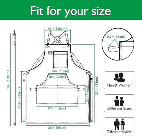 Kitchen Apron, Work Apron, Canvas Apron, Green | Multiple Pockets, Gardening, Painting, BBQ, Carpenter, Sizes M to XXL - Image 5