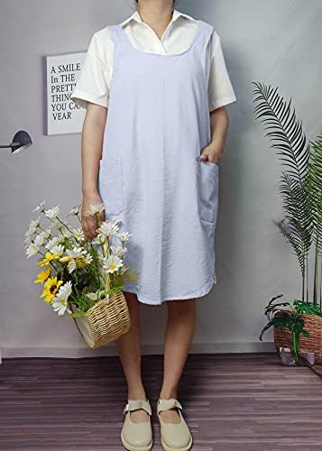 Cotton Cross Back Aprons Solid Color Cooking Kitchen Garden Smock for Women Girls with Pockets - Image 5