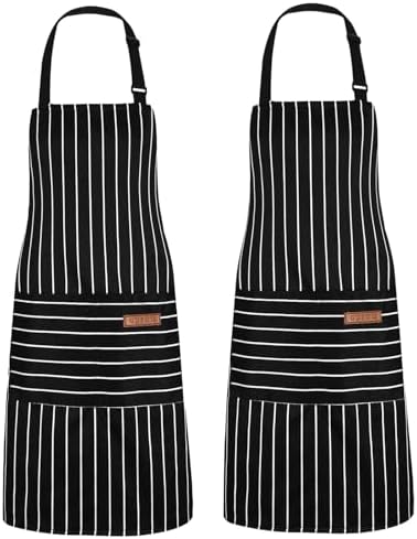 2Pack Adjustable Kitchen Apron for Women Men with 2 Pockets，Cotton-Polyester Blend Bib Aprons for Cooking,Baking by ZAIORD