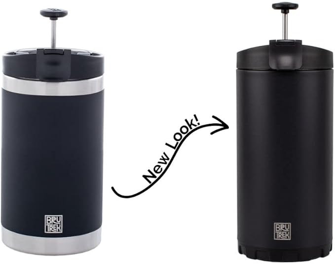 BruTrek® by Planetary Design Steel Toe 3.0 Travel Coffee Press - Brew 20 fl.oz On The Go - No Spill Lid, Double Wall Vacuum Insulated Stays Hot for Hours, French Press Coffee (Obsidian Black)