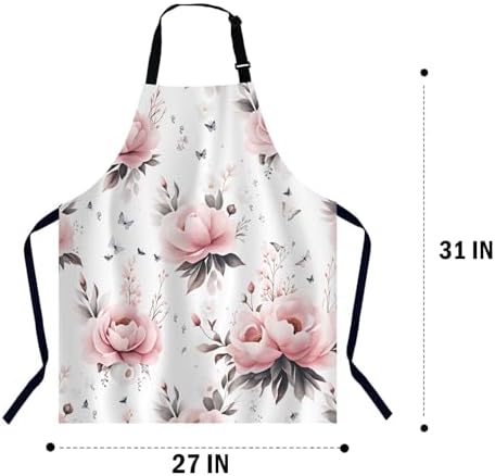 Watercolor Floral Apron for Women Men, Adjustable Apron Cooking Kitchen Chef Apron for Home Kitchen, Baking Gardening BBQ, Coffee House, Restaurant - Image 2