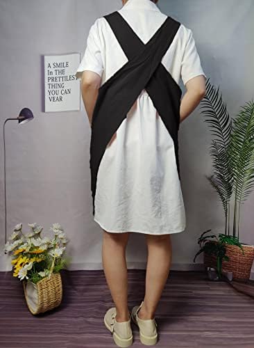 Cotton Cross Back Aprons Solid Color Cooking Kitchen Garden Smock for Women Girls with Pockets - Image 6