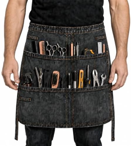 Denim Apron, Waist Apron with Pockets and Adjustable Long Ties by Unknown