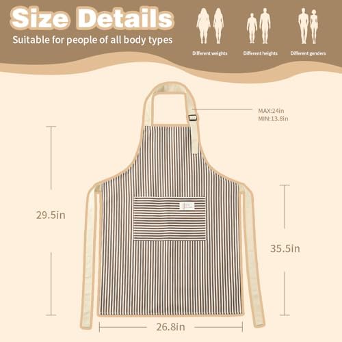 Chef Apron Bib Apron with 2 Large Pockets Adjustable Neck Strap Kitchen Apron Cooking Apron Stripes Baking Apron - Image 2