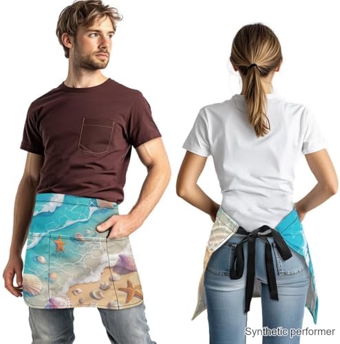 Server Apron with 3 Pockets 13 Inch Short Half Waist Aprons Waterproof Cooking Aprons for Women Men - Image 2