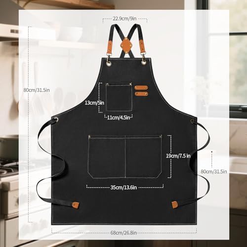Chef Aprons for Men Women with Large Pockets Heavy Duty Cotton Canvas Cross Back Apron - Image 7