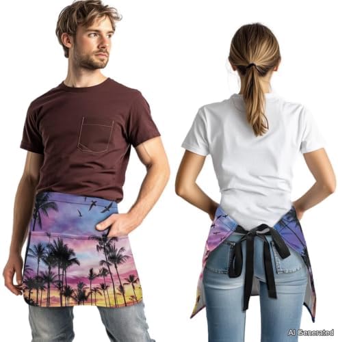 Server Apron with 3 Pockets 13 Inch Short Half Waist Aprons Waterproof Cooking Aprons for Women Men - Image 3
