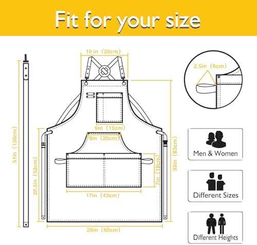 Kitchen Apron, Work Apron, Canvas Apron, Yellow | Multiple Pockets, Gardening, Painting, BBQ, Artist, Carpenter, Sizes M to XXL - Image 5