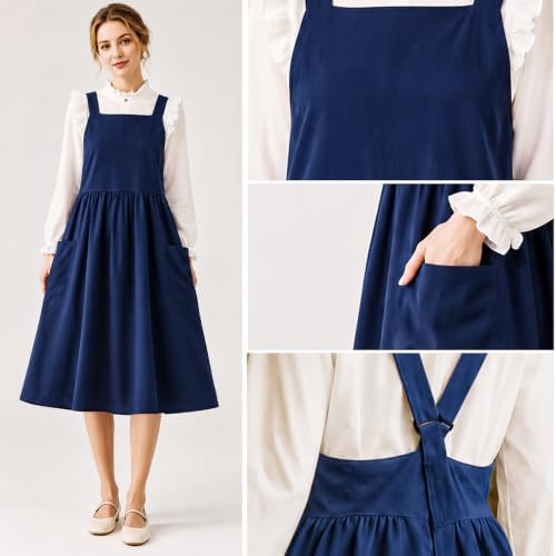 Uaussi Cotton Linen Apron Cross Back Work Apron for Women with Pockets Pinafore Dress X Cross Halter Apron for Chef Gardening - Image 2
