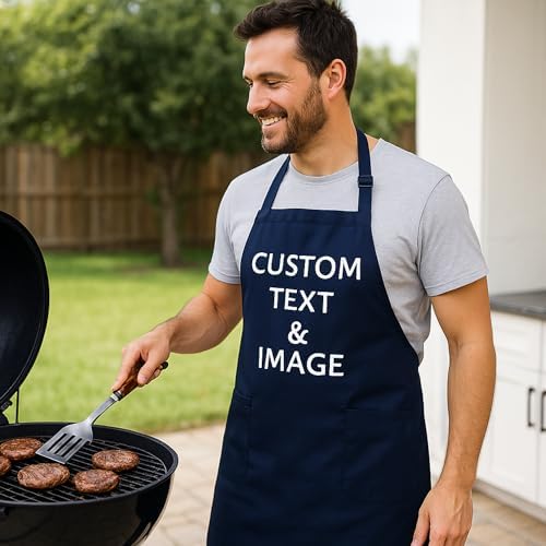 Custom Apron Women Men with Pockets Personalized Name Logo Cooking Aprons | Customizable Full Length Cotton Twill, Add Any Text Photo or Business Logo, Two Deep Pockets, 14 Colorways - Image 6