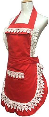 Hyzrz Lovely Home Work Adjustable Apron Shop Cake Kitchen Cooking Aprons for Women Girls with Pocket for Gift,Red - Image 2