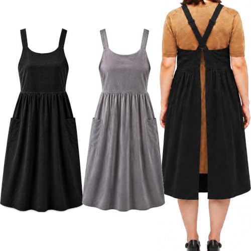 Uaussi Cotton Linen Apron Cross Back Work Apron for Women with Pockets Pinafore Dress X Cross Halter Apron for Chef Gardening by Uaussi
