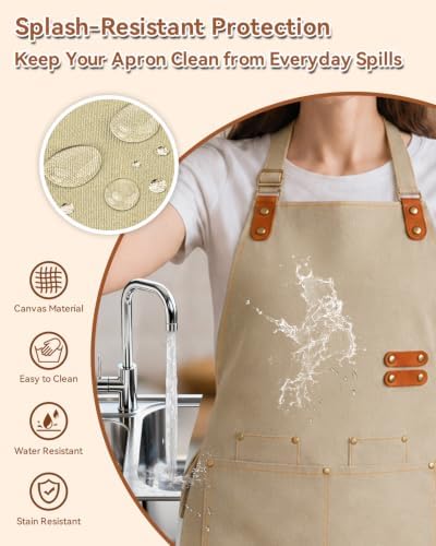 Teskyer Canvas Kitchen Apron with 4 Pockets | Cross Back or Adjustable Strap Design, 4 Utility Pockets, Water & Oil Resistant Fabric for Cooking Gardening & Crafts - Image 4