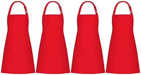 Jubatus 4 Pack Bib Aprons with 2 Pockets Cooking Chef Kitchen Apron for Women Men, Red by Jubatus