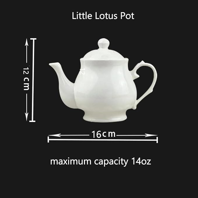 White Porcelain Teapot, Small Lotus Tea Pot Coffee Tea Water Pot Vintage Ceramic Gooseneck Little Kettle (14oz)