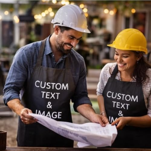 Custom Apron Women Men with Pockets Personalized Name Logo Cooking Aprons | Customizable Full Length Cotton Twill, Add Any Text Photo or Business Logo, Two Deep Pockets, 14 Colorways - Image 4