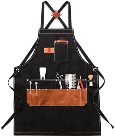 Denim Apron with Big Pockets Adjustable Cooking Apron Jean for Hair Stylist Gardening Craftsmen Barista Hairdresser by Unknown